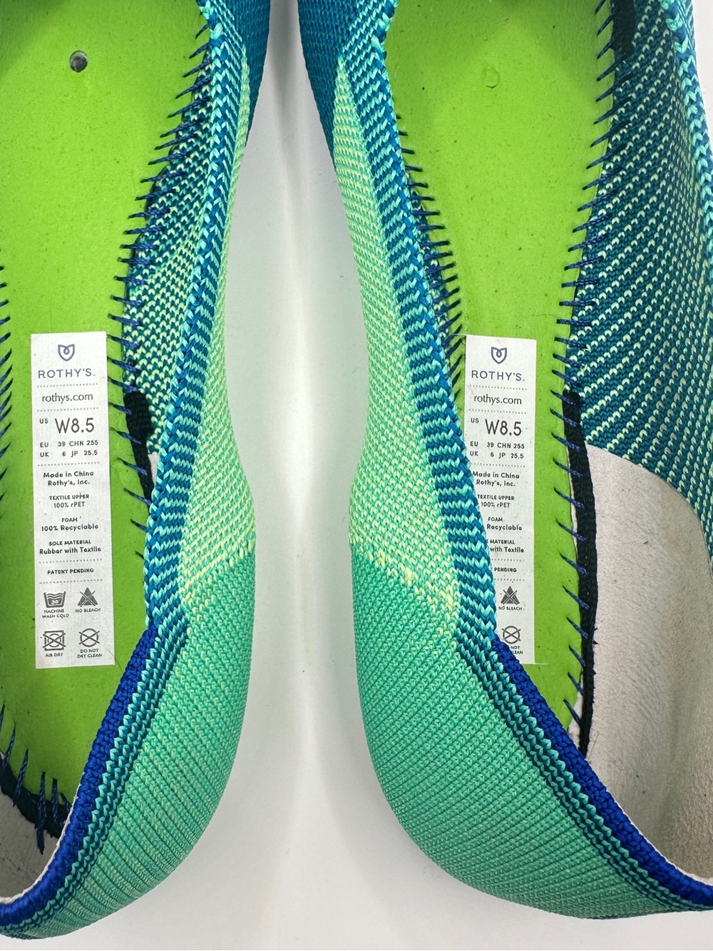Rothy’s The Point Calypso Green Teal Chevron Colorblock Flat W8.5 - Picture 10 of 10